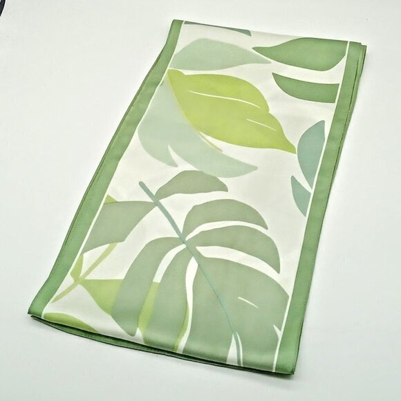 Green Leaf Print Oblong Silk Scarf - Picture 1 of 5